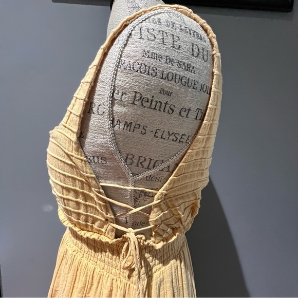 Vintage 90s Free People Yellow Ankle Thick Cotton Sun Dress With Lace Up Sides S - Picture 8 of 13